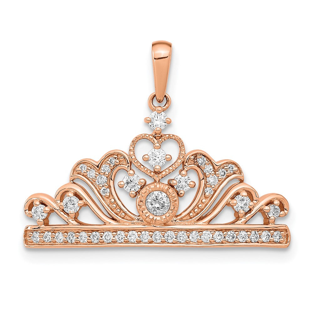 14 Karat Roségold Poliert Echter Diamant Tiara-Anhänger