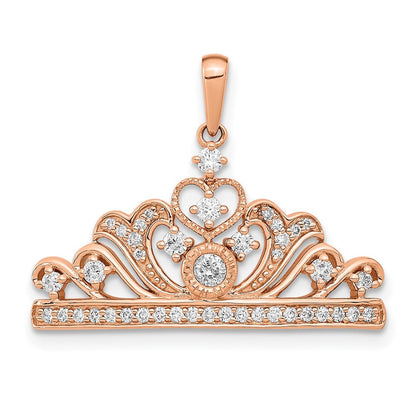 14 Karat Roségold Poliert Echter Diamant Tiara-Anhänger
