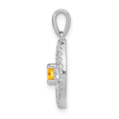 14K Weißgold Anhänger, poliert, mit echtem Diamant und Citrin
