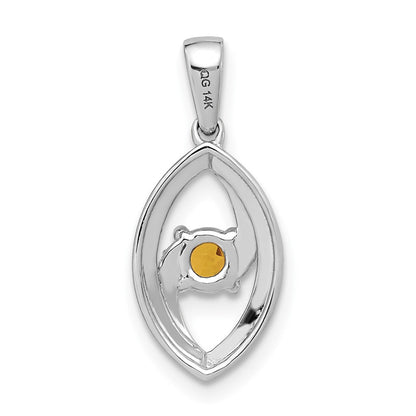 14K Weißgold Anhänger, poliert, mit echtem Diamant und Citrin
