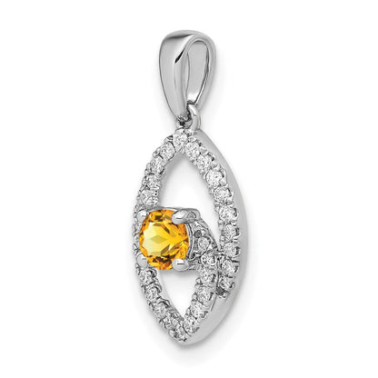 14K Weißgold Anhänger, poliert, mit echtem Diamant und Citrin
