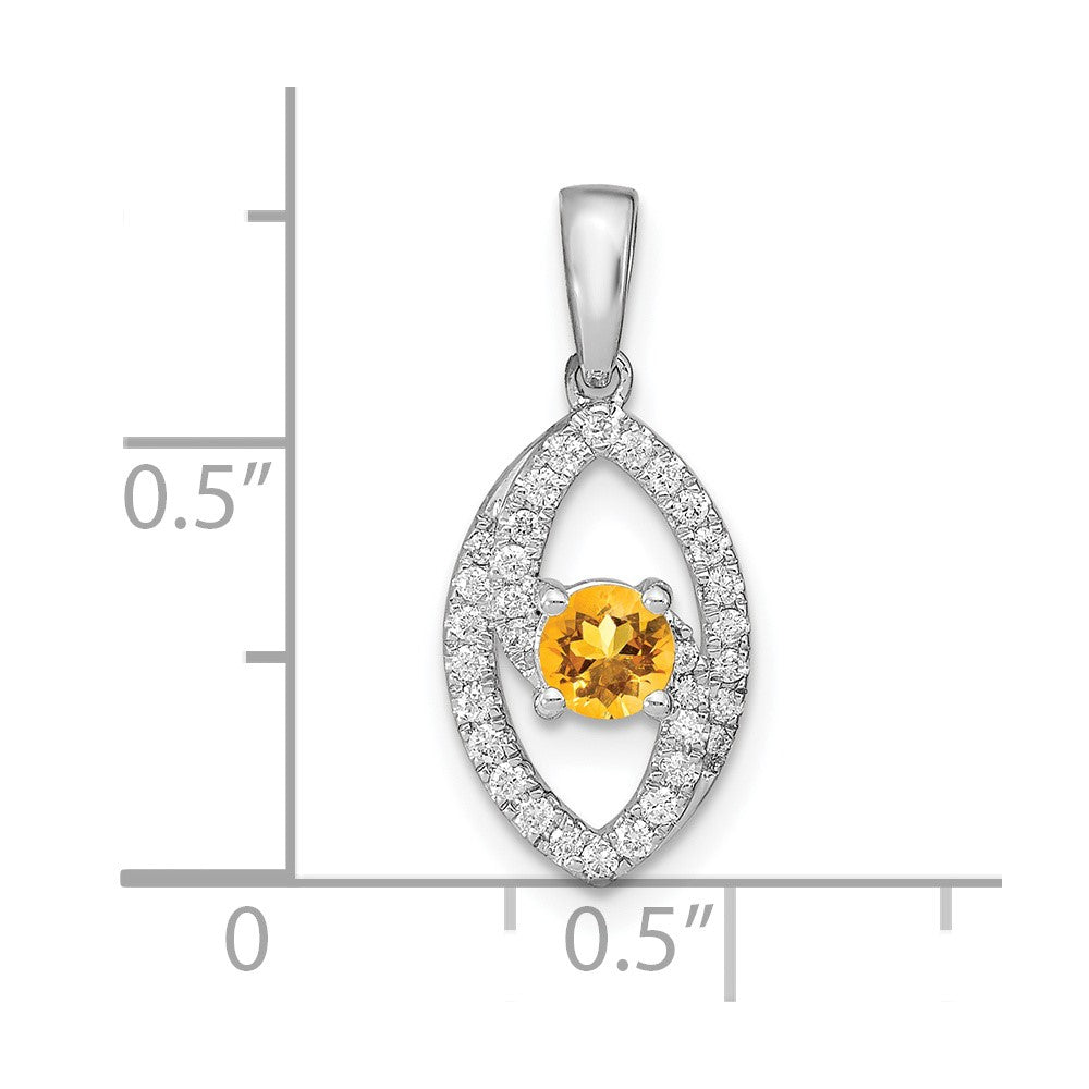 14K Weißgold Anhänger, poliert, mit echtem Diamant und Citrin