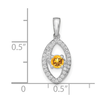 14K Weißgold Anhänger, poliert, mit echtem Diamant und Citrin