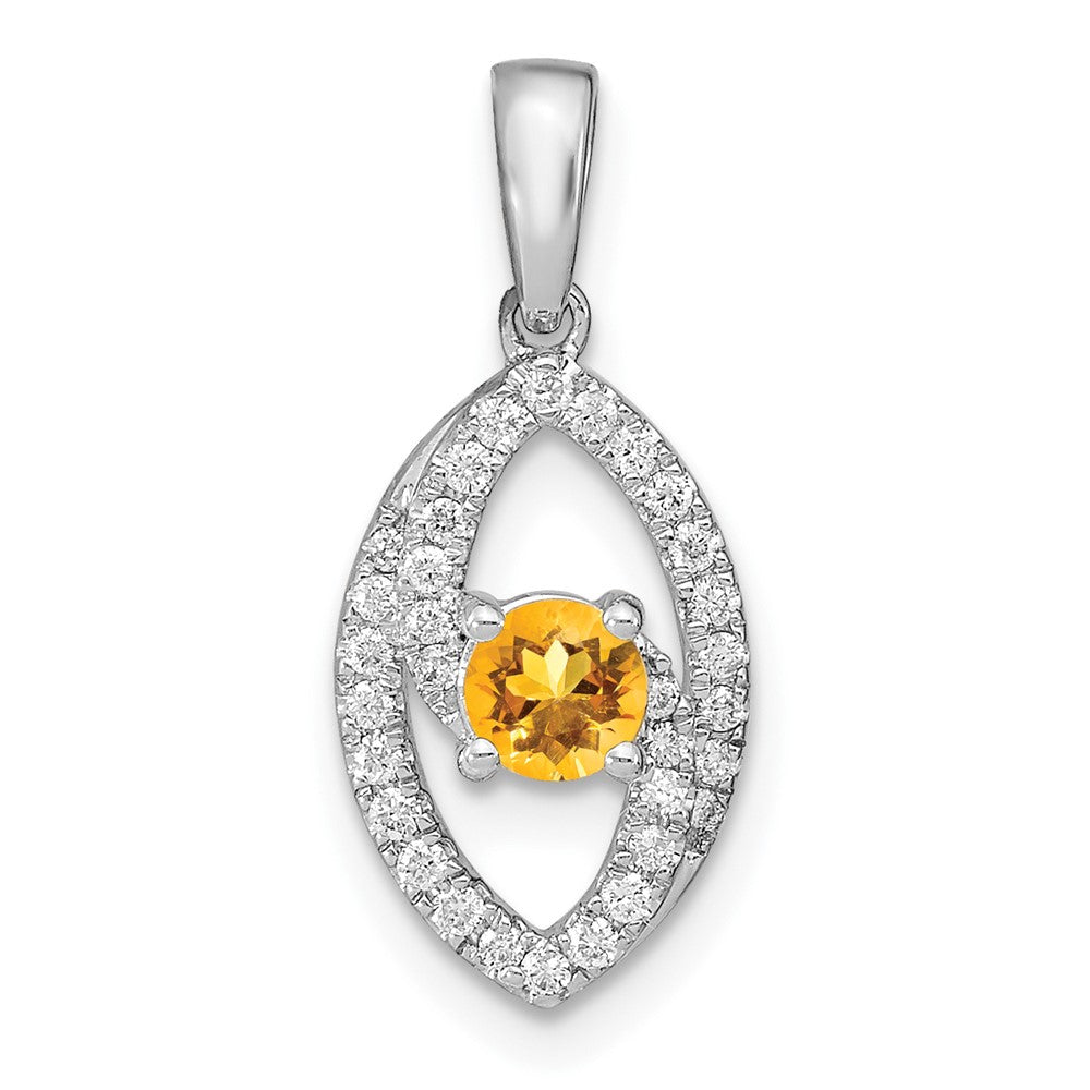 14K Weißgold Anhänger, poliert, mit echtem Diamant und Citrin