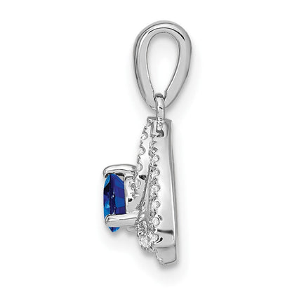 14K Weißgold Anhänger mit echtem Diamant und blauem Saphir in Dreiecksform