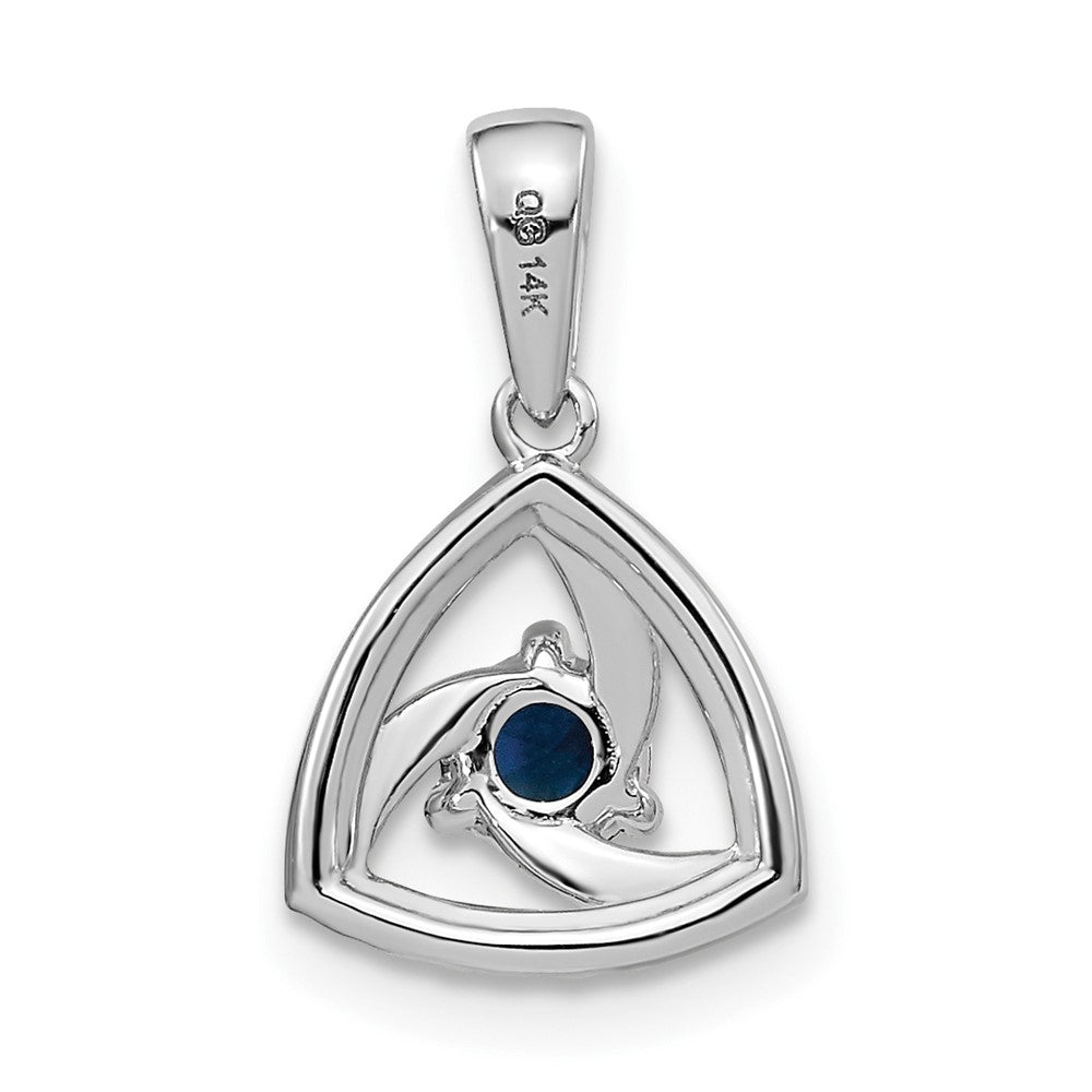 14K Weißgold Anhänger mit echtem Diamant und blauem Saphir in Dreiecksform