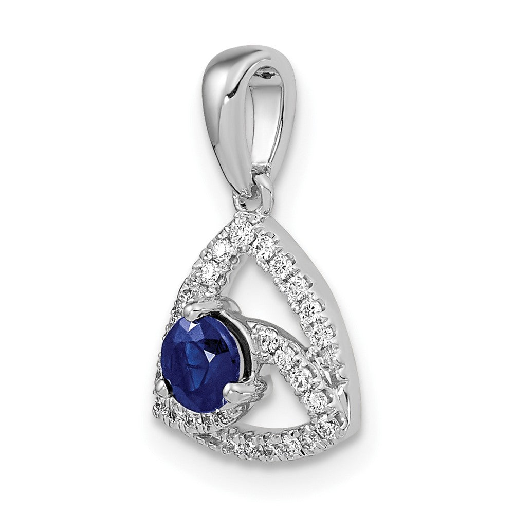14K Weißgold Anhänger mit echtem Diamant und blauem Saphir in Dreiecksform