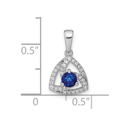 14K Weißgold Anhänger mit echtem Diamant und blauem Saphir in Dreiecksform