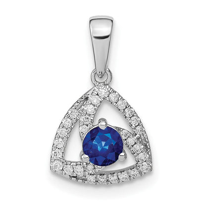 14K Weißgold Anhänger mit echtem Diamant und blauem Saphir in Dreiecksform
