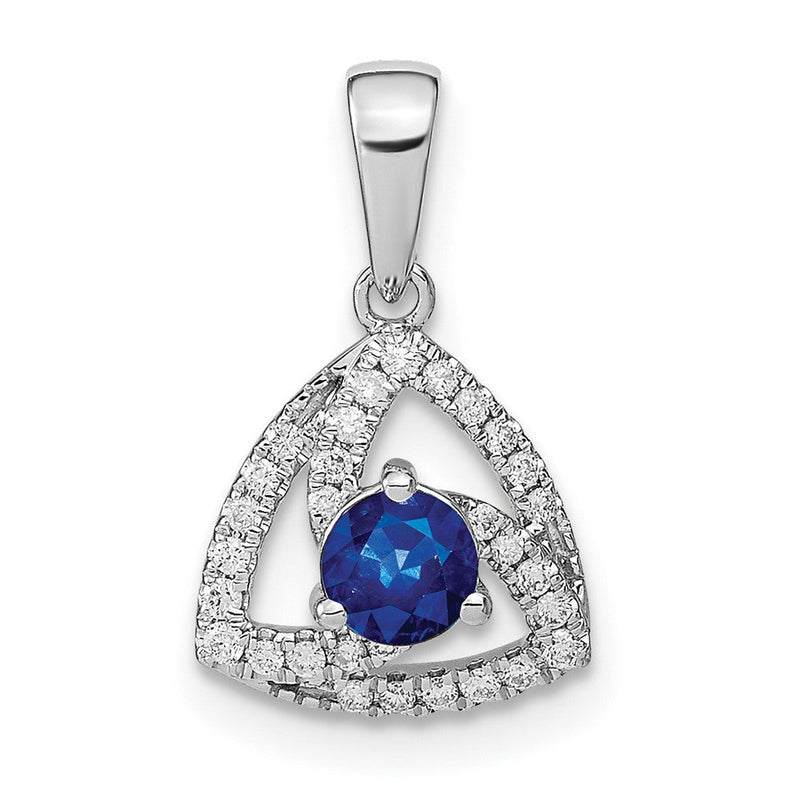 14K Weißgold Anhänger mit echtem Diamant und blauem Saphir in Dreiecksform