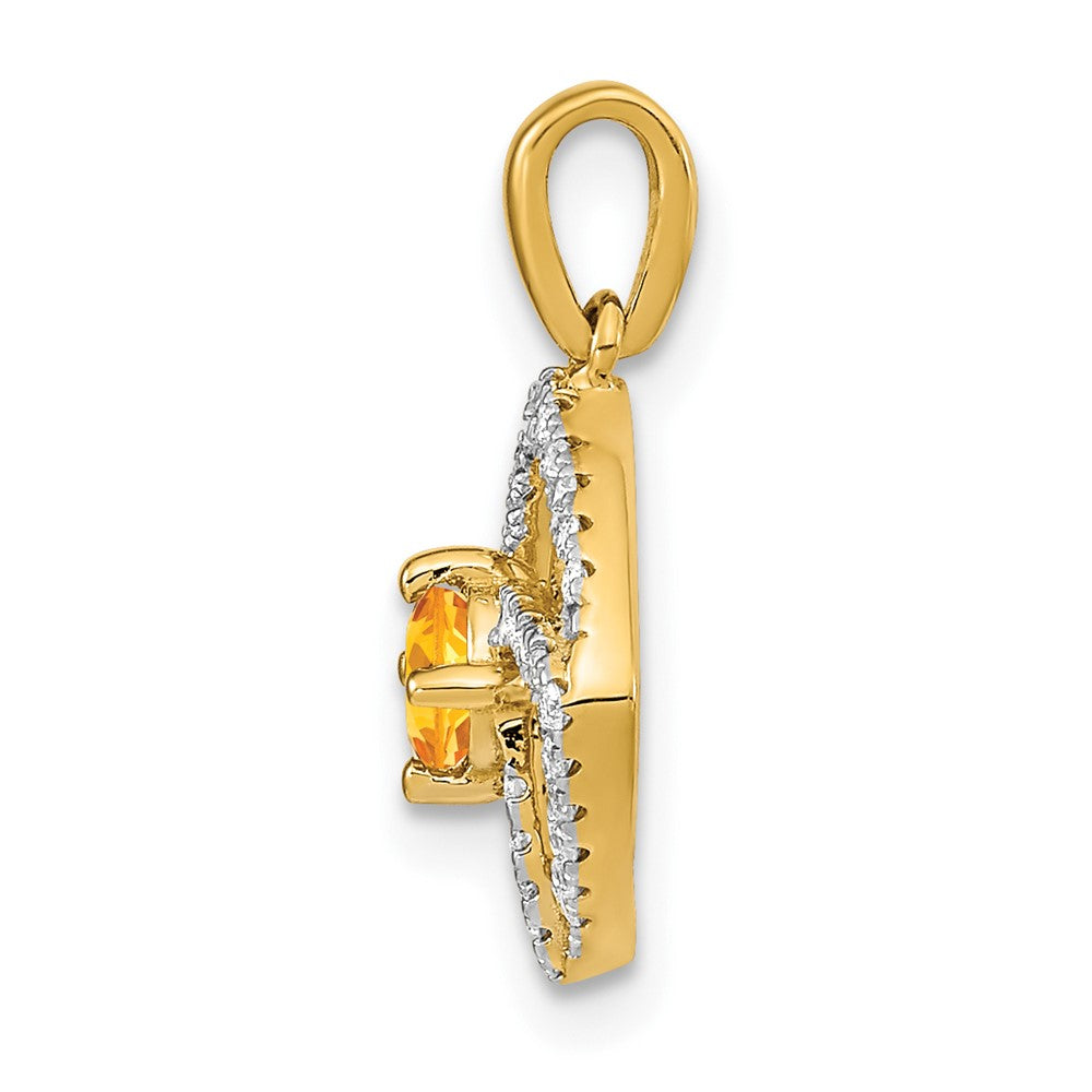 14K Gelbgold Polierter Anhänger mit echtem Diamant und quadratischem Citrin