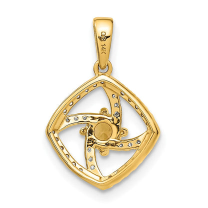 14K Gelbgold Polierter Anhänger mit echtem Diamant und quadratischem Citrin