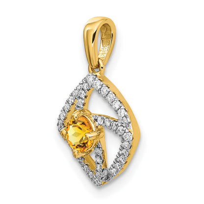 14K Gelbgold Polierter Anhänger mit echtem Diamant und quadratischem Citrin
