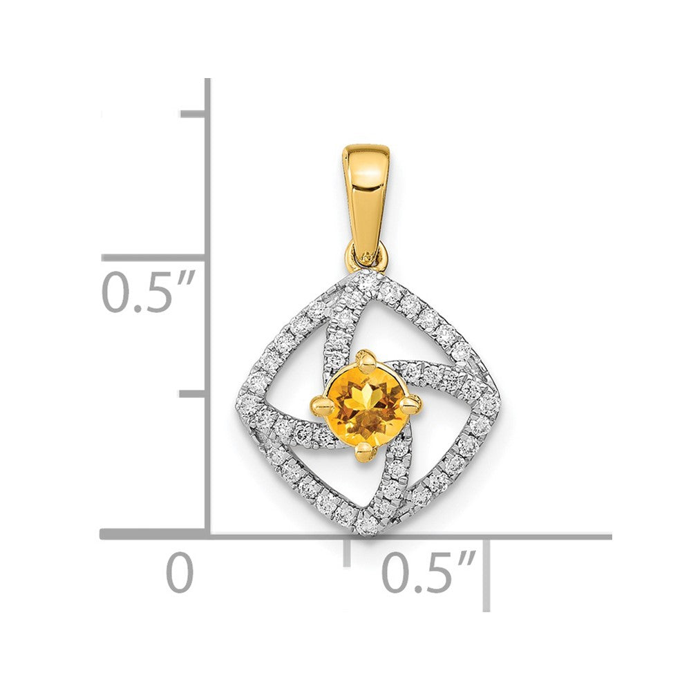 14K Gelbgold Polierter Anhänger mit echtem Diamant und quadratischem Citrin
