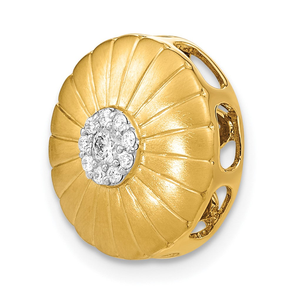 14K Gelbgold Satiniert Echt Diamant Blume Kette Anhänger