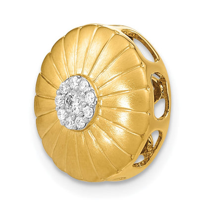 14K Gelbgold Satiniert Echt Diamant Blume Kette Anhänger