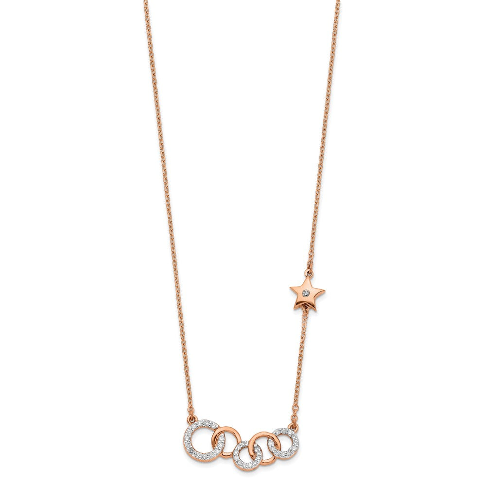 14K Roségold Echt Diamant Kreise mit Stern 18 Zoll Halskette