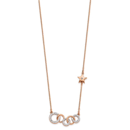14K Roségold Echt Diamant Kreise mit Stern 18 Zoll Halskette