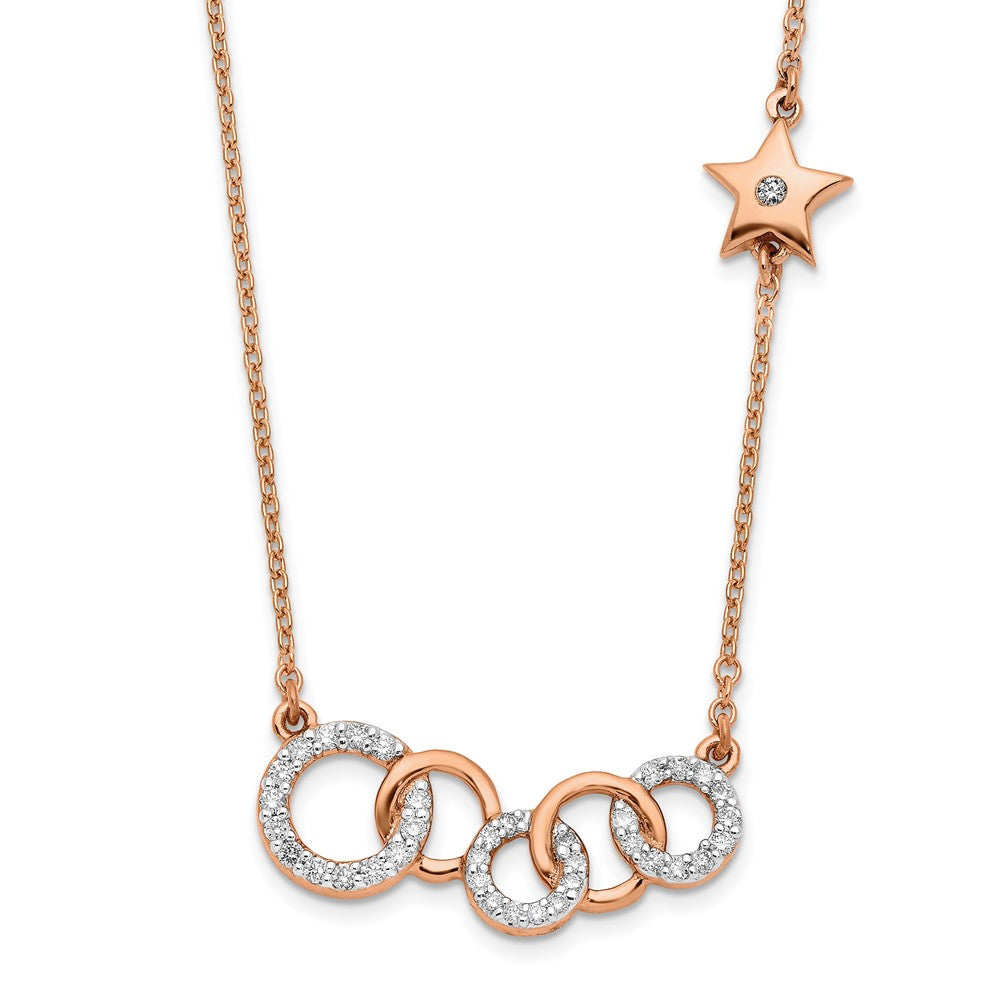 14K Roségold Echt Diamant Kreise mit Stern 18 Zoll Halskette