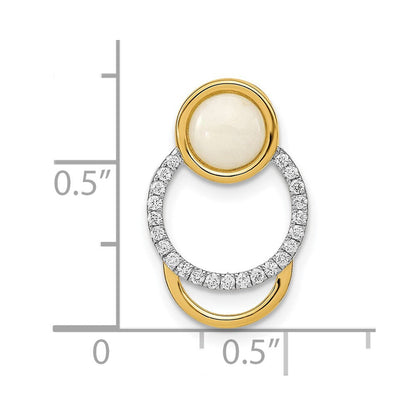 14K Gelbgold Poliert Echt Diamant & Opal Kreis Kette Anhänger
