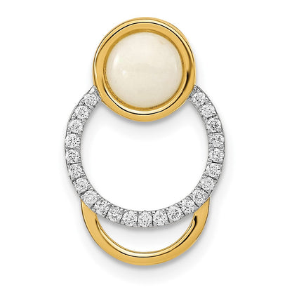 14K Gelbgold Poliert Echt Diamant & Opal Kreis Kette Anhänger
