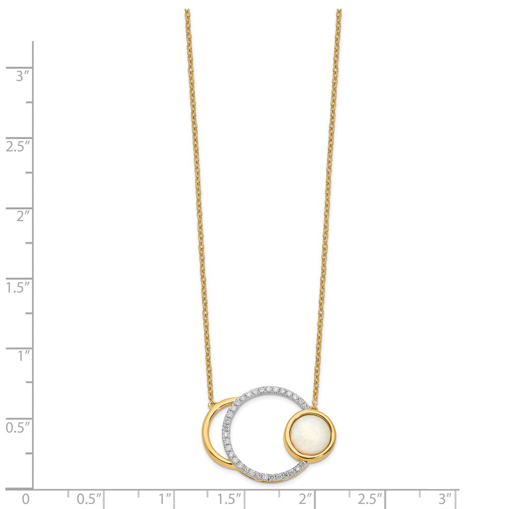 14K Gelbgold Poliert Echt Diamant & Opal Kreis 18 Zoll Halskette