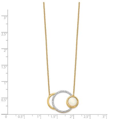 14K Gelbgold Poliert Echt Diamant & Opal Kreis 18 Zoll Halskette
