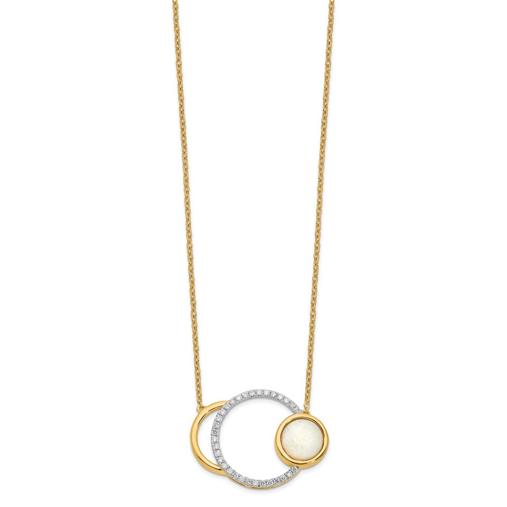 14K Gelbgold Poliert Echt Diamant & Opal Kreis 18 Zoll Halskette