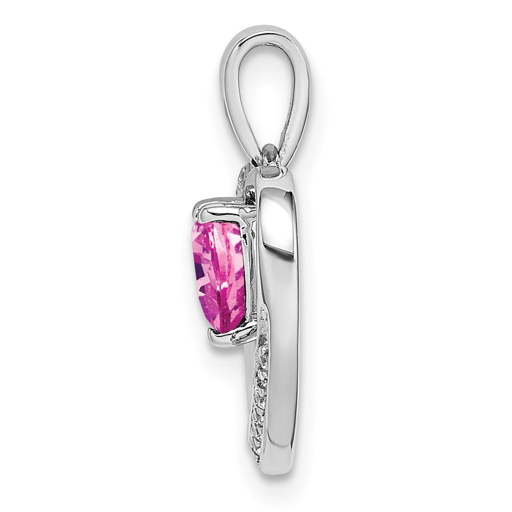 14K Weißgold Herz-Anhänger mit rosa Saphir und echtem Diamant
