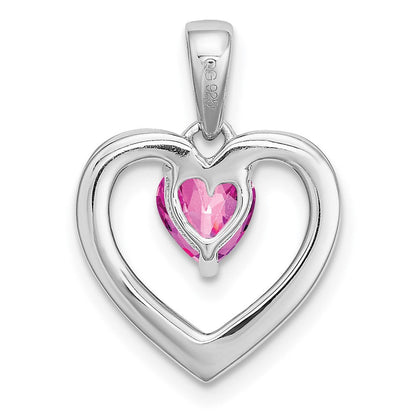 14K Weißgold Herz-Anhänger mit rosa Saphir und echtem Diamant