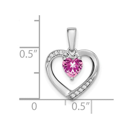 14K Weißgold Herz-Anhänger mit rosa Saphir und echtem Diamant