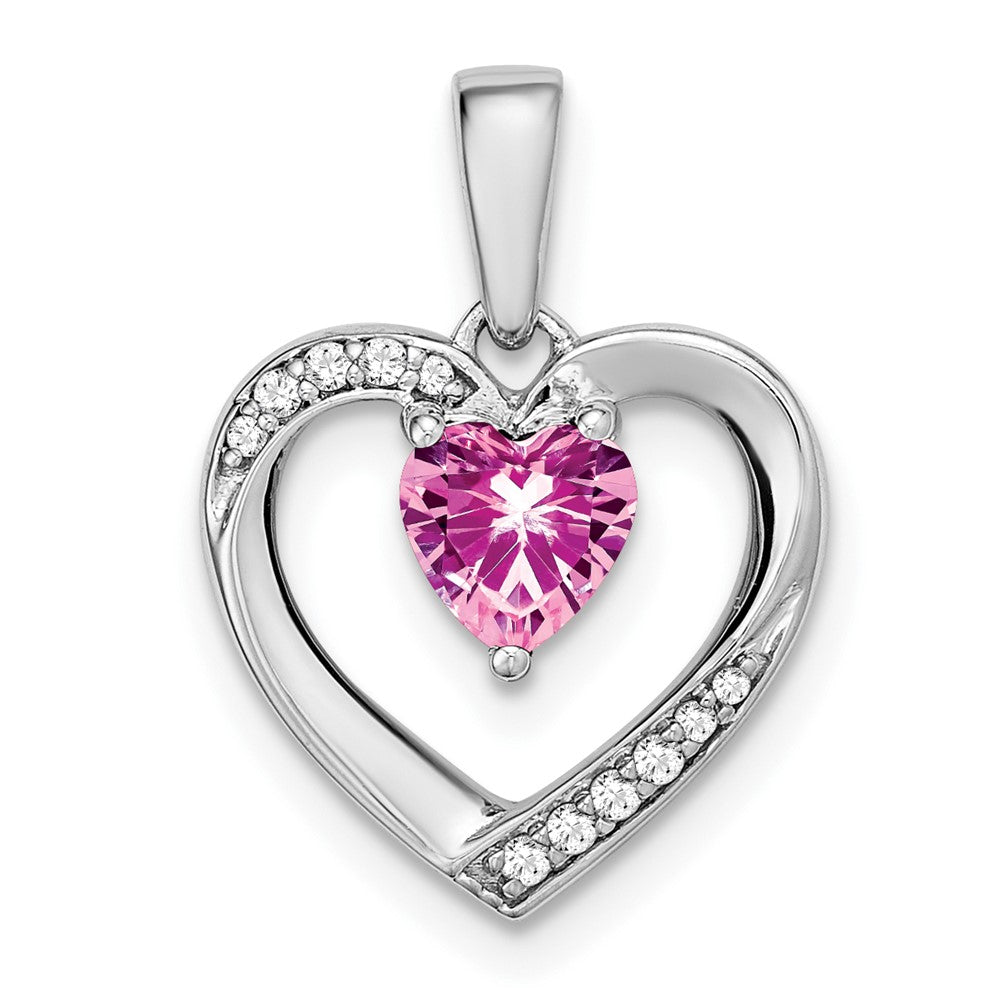 14K Weißgold Herz-Anhänger mit rosa Saphir und echtem Diamant