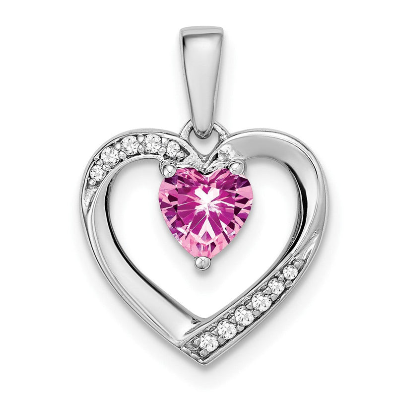 14K Weißgold Herz-Anhänger mit rosa Saphir und echtem Diamant