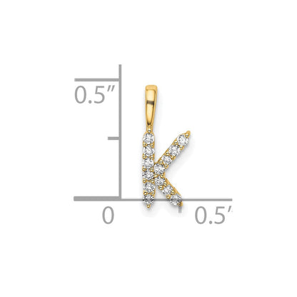 14K Gelbgold 0,125 ct. Laborgezüchteter Diamant VS/SI+ G+ Buchstabe-K-Initial-Anhänger
