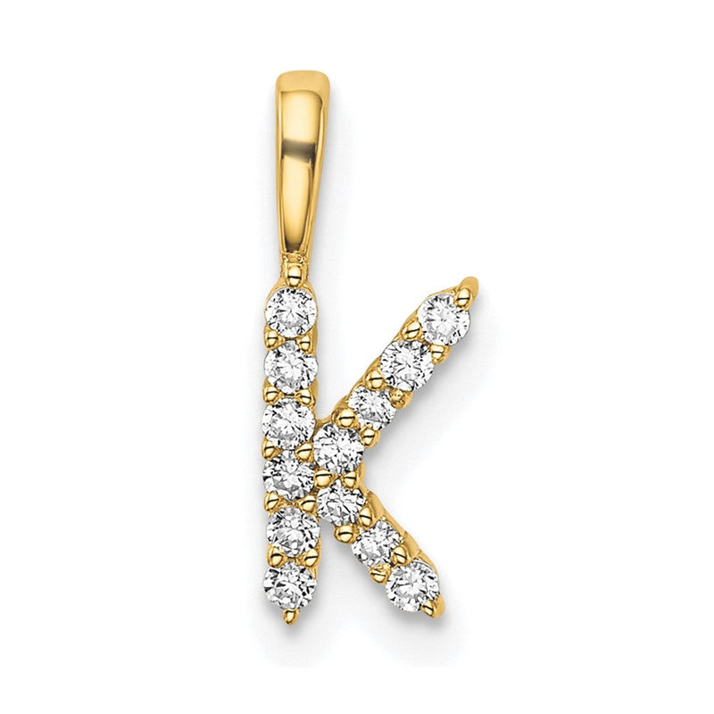 14K Gelbgold 0,125 ct. Laborgezüchteter Diamant VS/SI+ G+ Buchstabe-K-Initial-Anhänger
