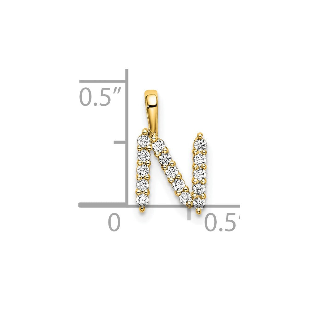 14K Gelbgold 0,17 ct. Laborgezüchteter Diamant VS/SI+ G+ Buchstabe N Initial-Anhänger