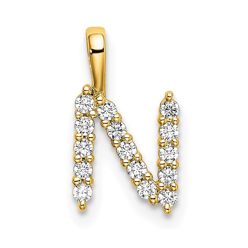 14K Gelbgold 0,17 ct. Laborgezüchteter Diamant VS/SI+ G+ Buchstabe N Initial-Anhänger