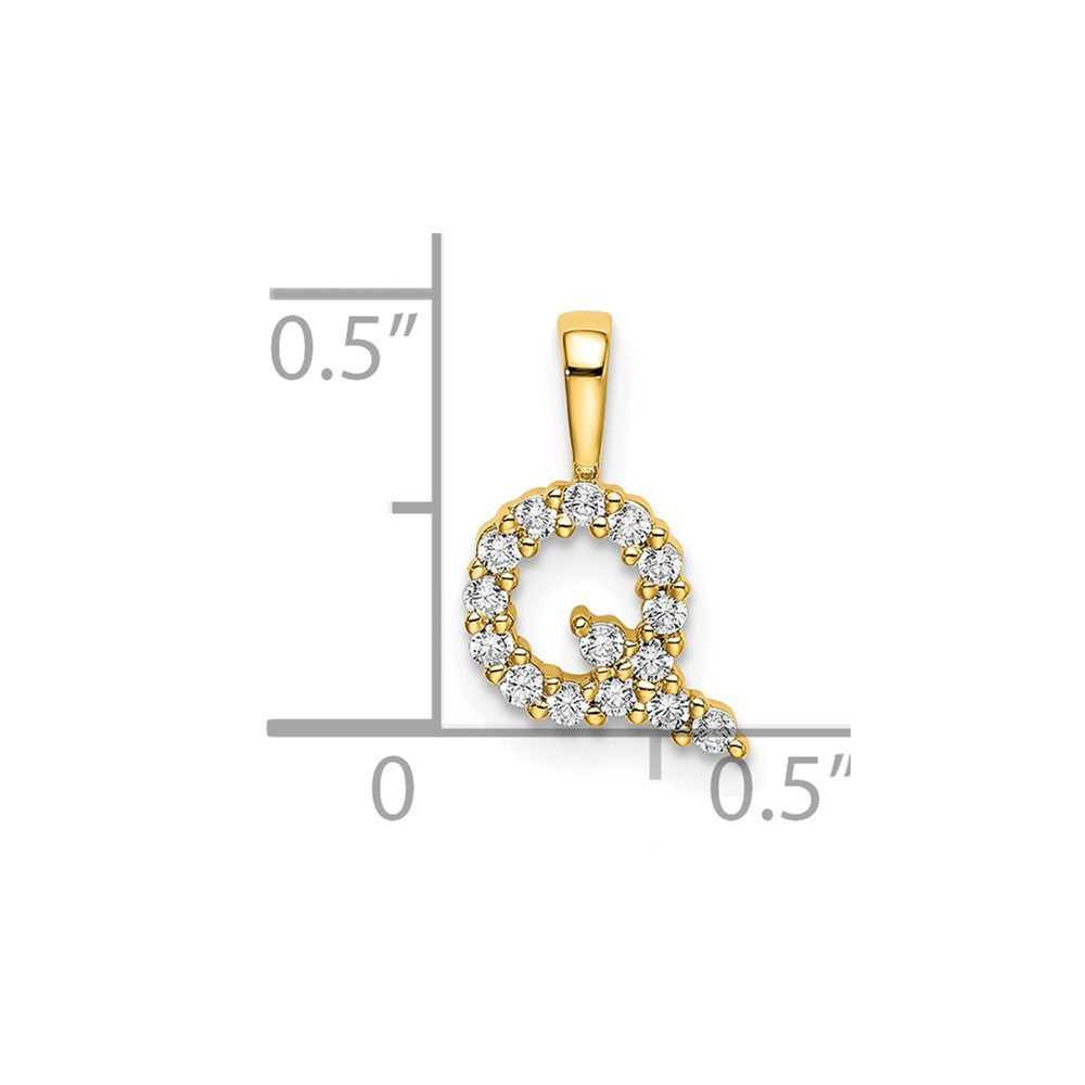 14K Gelbgold Anhänger mit Buchstabe Q Initial, 0,17 ct. Laborgezüchteter Diamant VS/SI+ G+