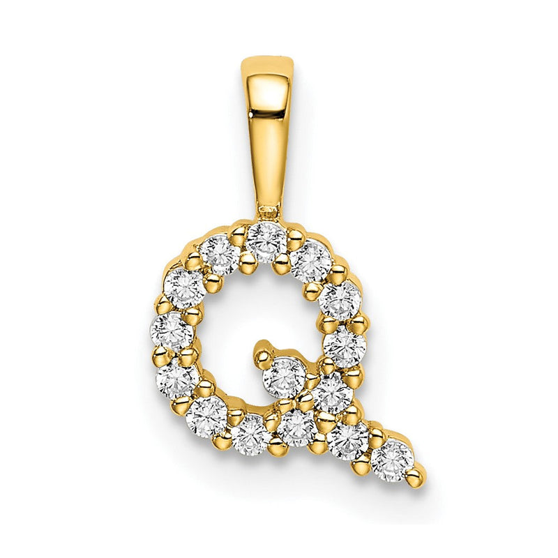 14K Gelbgold Anhänger mit Buchstabe Q Initial, 0,17 ct. Laborgezüchteter Diamant VS/SI+ G+