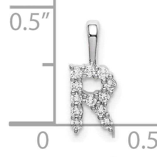 14 Karat Weißgold Anhänger mit 0,125 ct. Laborgezüchtetem Diamant VS/SI+ G+ Buchstabe R Initial