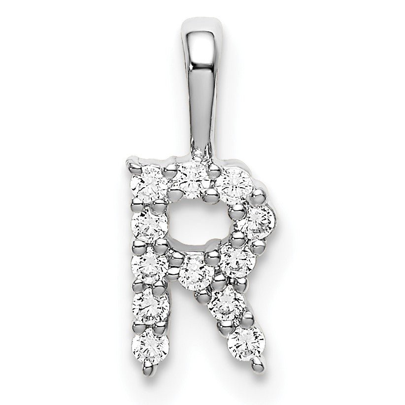 14 Karat Weißgold Anhänger mit 0,125 ct. Laborgezüchtetem Diamant VS/SI+ G+ Buchstabe R Initial