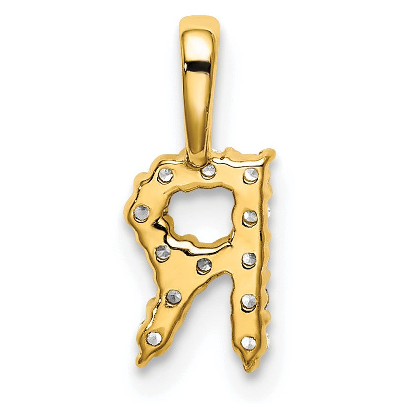 14K Gelbgold Initial-Anhänger Buchstabe „R" mit 0,125 ct. im Labor gezüchtetem Diamant, VS/SI+ G+