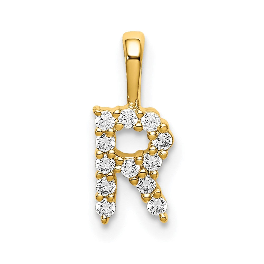 14K Gelbgold Initial-Anhänger Buchstabe „R" mit 0,125 ct. im Labor gezüchtetem Diamant, VS/SI+ G+
