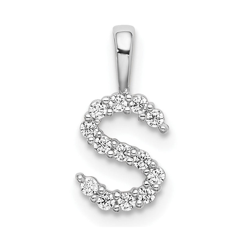 14K Weißgold 0,125 ct. im Labor gezüchteter Diamant VS/SI+ G+ Buchstabe-S-Initialanhänger