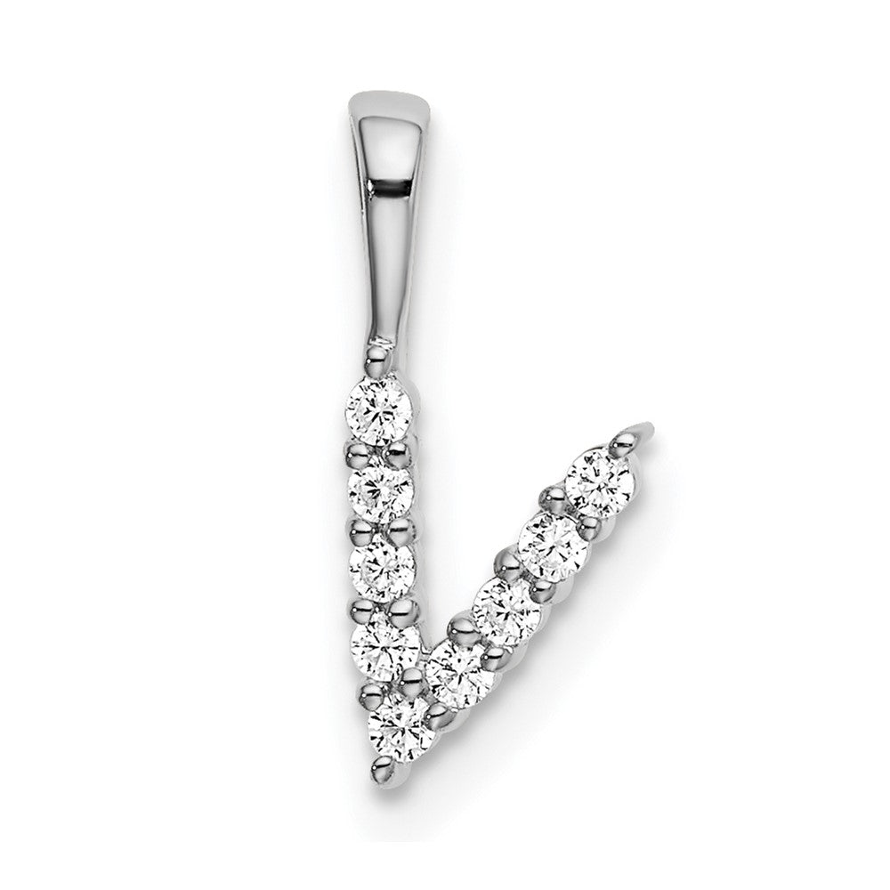 14K Weißgold Initial-Anhänger Buchstabe „V" mit 0,1 ct. laborgezüchtetem Diamant VS/SI+ G+