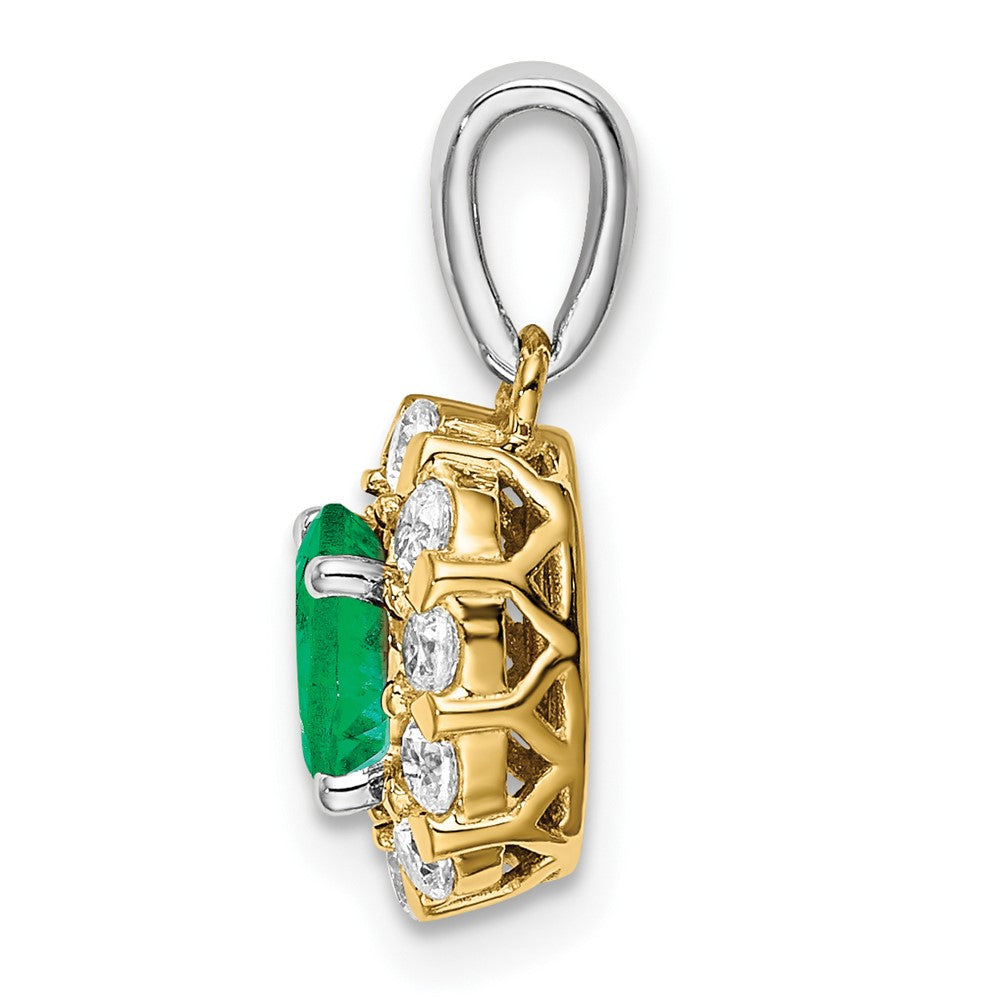 14K Bicolor-Gold Ovaler Halo-Anhänger mit Smaragd und echtem Diamant