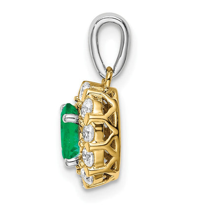 14K Bicolor-Gold Ovaler Halo-Anhänger mit Smaragd und echtem Diamant