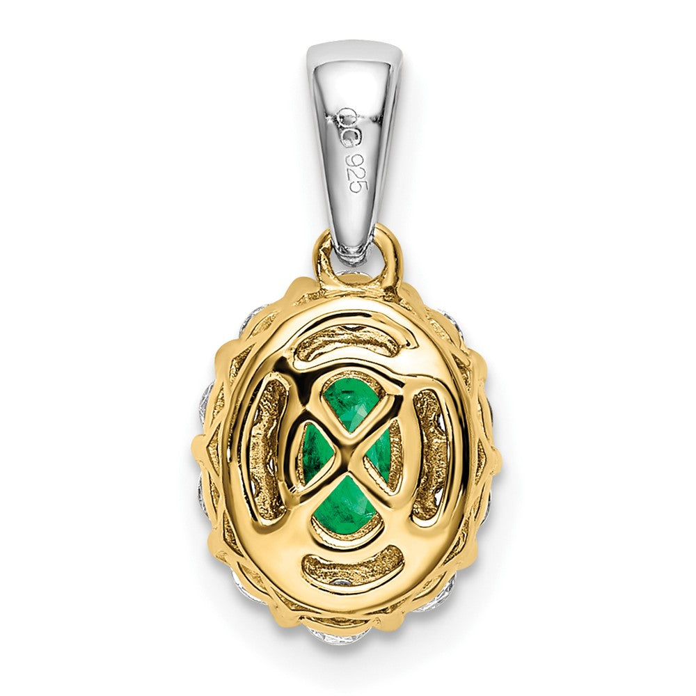 14K Bicolor-Gold Ovaler Halo-Anhänger mit Smaragd und echtem Diamant