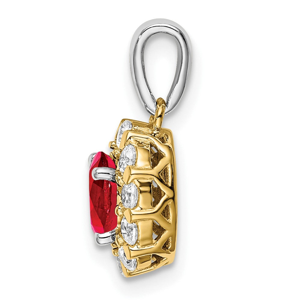 14K Bicolor-Gold Ovaler Halo-Anhänger mit Rubin und echtem Diamant