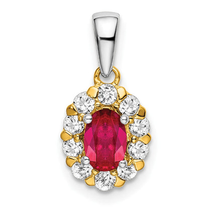 14K Bicolor-Gold Ovaler Halo-Anhänger mit Rubin und echtem Diamant